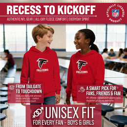 Atlanta Falcons Youth NFL Ultimate Fan Logo Fleece Hooded Sweatshirt -Tagless Football Pullover For Kids - Red