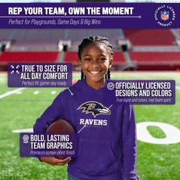 Baltimore Ravens Youth NFL Ultimate Fan Logo Fleece Hooded Sweatshirt -Tagless Football Pullover For Kids - Purple