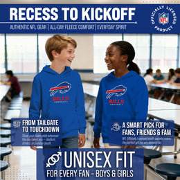 Buffalo Bills Youth NFL Ultimate Fan Logo Fleece Hooded Sweatshirt -Tagless Football Pullover For Kids - Royal