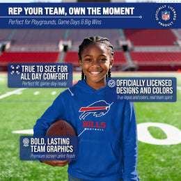 Buffalo Bills Youth NFL Ultimate Fan Logo Fleece Hooded Sweatshirt -Tagless Football Pullover For Kids - Royal