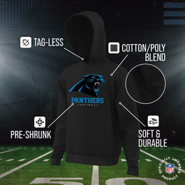 Carolina Panthers Youth NFL Ultimate Fan Logo Fleece Hooded Sweatshirt -Tagless Football Pullover For Kids - Black
