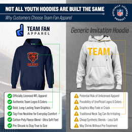 Chicago Bears Youth NFL Ultimate Fan Logo Fleece Hooded Sweatshirt -Tagless Football Pullover For Kids - Navy