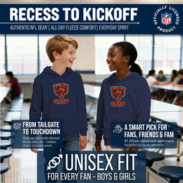 Chicago Bears Youth NFL Ultimate Fan Logo Fleece Hooded Sweatshirt -Tagless Football Pullover For Kids - Navy