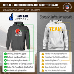 Cleveland Browns Youth NFL Ultimate Fan Logo Fleece Hooded Sweatshirt -Tagless Football Pullover For Kids - Charcoal