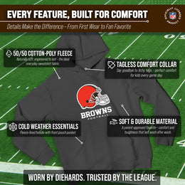 Cleveland Browns Youth NFL Ultimate Fan Logo Fleece Hooded Sweatshirt -Tagless Football Pullover For Kids - Charcoal