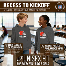 Cleveland Browns Youth NFL Ultimate Fan Logo Fleece Hooded Sweatshirt -Tagless Football Pullover For Kids - Charcoal