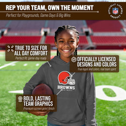 Cleveland Browns Youth NFL Ultimate Fan Logo Fleece Hooded Sweatshirt -Tagless Football Pullover For Kids - Charcoal