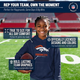 Denver Broncos Youth NFL Ultimate Fan Logo Fleece Hooded Sweatshirt -Tagless Football Pullover For Kids - Navy