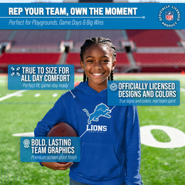 Detroit Lions Youth NFL Ultimate Fan Logo Fleece Hooded Sweatshirt -Tagless Football Pullover For Kids - Royal