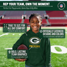 Green Bay Packers Youth NFL Ultimate Fan Logo Fleece Hooded Sweatshirt -Tagless Football Pullover For Kids - Forest Green
