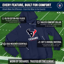 Houston Texans Youth NFL Ultimate Fan Logo Fleece Hooded Sweatshirt -Tagless Football Pullover For Kids - Navy