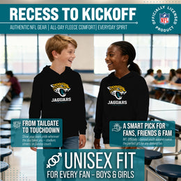 Jacksonville Jaguars Youth NFL Ultimate Fan Logo Fleece Hooded Sweatshirt -Tagless Football Pullover For Kids - Black