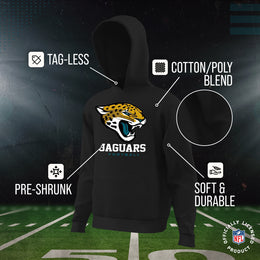 Jacksonville Jaguars Youth NFL Ultimate Fan Logo Fleece Hooded Sweatshirt -Tagless Football Pullover For Kids - Black
