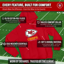 Kansas City Chiefs Youth NFL Ultimate Fan Logo Fleece Hooded Sweatshirt -Tagless Football Pullover For Kids - Red