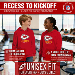 Kansas City Chiefs Youth NFL Ultimate Fan Logo Fleece Hooded Sweatshirt -Tagless Football Pullover For Kids - Red