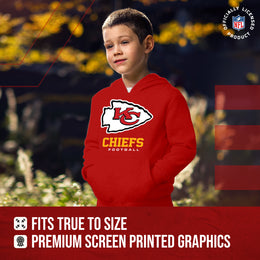 Kansas City Chiefs Youth NFL Ultimate Fan Logo Fleece Hooded Sweatshirt -Tagless Football Pullover For Kids - Red