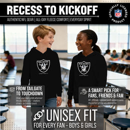 Las Vegas Raiders Youth NFL Ultimate Fan Logo Fleece Hooded Sweatshirt -Tagless Football Pullover For Kids - Black