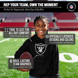 Las Vegas Raiders Youth NFL Ultimate Fan Logo Fleece Hooded Sweatshirt -Tagless Football Pullover For Kids - Black