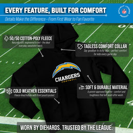 Los Angeles Chargers Youth NFL Ultimate Fan Logo Fleece Hooded Sweatshirt -Tagless Football Pullover For Kids - Black