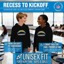 Los Angeles Chargers Youth NFL Ultimate Fan Logo Fleece Hooded Sweatshirt -Tagless Football Pullover For Kids - Black