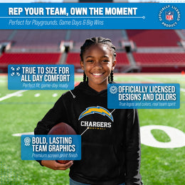 Los Angeles Chargers Youth NFL Ultimate Fan Logo Fleece Hooded Sweatshirt -Tagless Football Pullover For Kids - Black