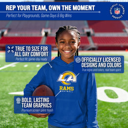 Los Angeles Rams Youth NFL Ultimate Fan Logo Fleece Hooded Sweatshirt -Tagless Football Pullover For Kids - Royal