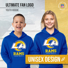 Los Angeles Rams Youth NFL Ultimate Fan Logo Fleece Hooded Sweatshirt -Tagless Football Pullover For Kids - Royal