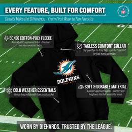 Miami Dolphins Youth NFL Ultimate Fan Logo Fleece Hooded Sweatshirt -Tagless Football Pullover For Kids - Black