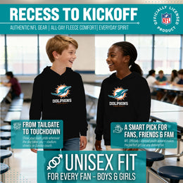 Miami Dolphins Youth NFL Ultimate Fan Logo Fleece Hooded Sweatshirt -Tagless Football Pullover For Kids - Black