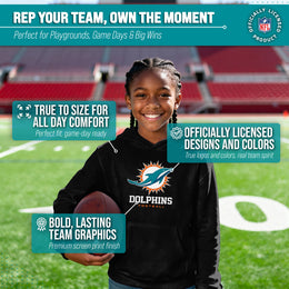 Miami Dolphins Youth NFL Ultimate Fan Logo Fleece Hooded Sweatshirt -Tagless Football Pullover For Kids - Black