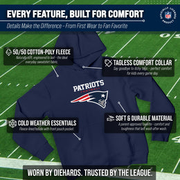 New England Patriots Youth NFL Ultimate Fan Logo Fleece Hooded Sweatshirt -Tagless Football Pullover For Kids - Navy
