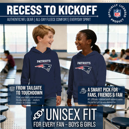 New England Patriots Youth NFL Ultimate Fan Logo Fleece Hooded Sweatshirt -Tagless Football Pullover For Kids - Navy