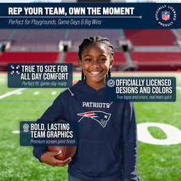 New England Patriots Youth NFL Ultimate Fan Logo Fleece Hooded Sweatshirt -Tagless Football Pullover For Kids - Navy