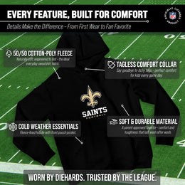 New Orleans Saints Youth NFL Ultimate Fan Logo Fleece Hooded Sweatshirt -Tagless Football Pullover For Kids - Black