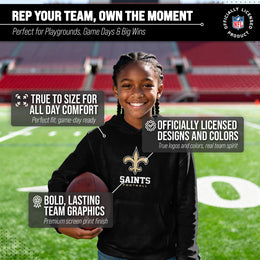 New Orleans Saints Youth NFL Ultimate Fan Logo Fleece Hooded Sweatshirt -Tagless Football Pullover For Kids - Black