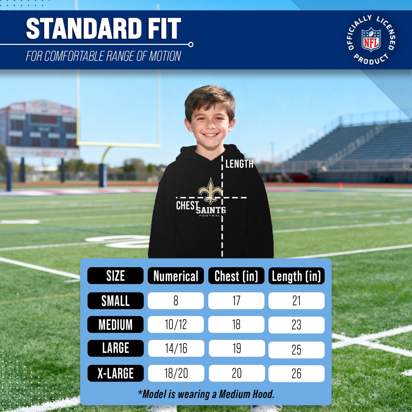 New Orleans Saints Youth NFL Ultimate Fan Logo Fleece Hooded Sweatshirt -Tagless Football Pullover For Kids - Black