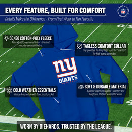 New York Giants Youth NFL Ultimate Fan Logo Fleece Hooded Sweatshirt -Tagless Football Pullover For Kids - Royal