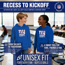 New York Giants Youth NFL Ultimate Fan Logo Fleece Hooded Sweatshirt -Tagless Football Pullover For Kids - Royal