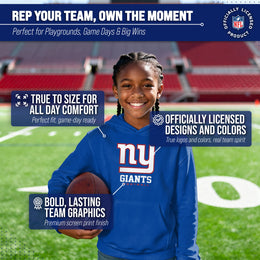 New York Giants Youth NFL Ultimate Fan Logo Fleece Hooded Sweatshirt -Tagless Football Pullover For Kids - Royal