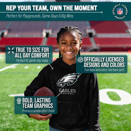 Philadelphia Eagles Youth NFL Ultimate Fan Logo Fleece Hooded Sweatshirt -Tagless Football Pullover For Kids - Black