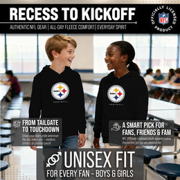 Pittsburgh Steelers Youth NFL Ultimate Fan Logo Fleece Hooded Sweatshirt -Tagless Football Pullover For Kids - Black
