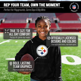 Pittsburgh Steelers Youth NFL Ultimate Fan Logo Fleece Hooded Sweatshirt -Tagless Football Pullover For Kids - Black