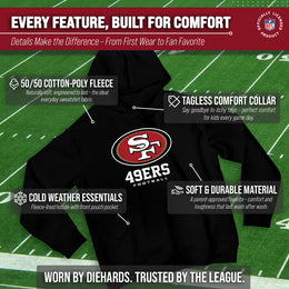 San Francisco 49ers Youth NFL Ultimate Fan Logo Fleece Hooded Sweatshirt -Tagless Football Pullover For Kids - Black