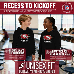 San Francisco 49ers Youth NFL Ultimate Fan Logo Fleece Hooded Sweatshirt -Tagless Football Pullover For Kids - Black