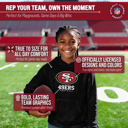 San Francisco 49ers Youth NFL Ultimate Fan Logo Fleece Hooded Sweatshirt -Tagless Football Pullover For Kids - Black