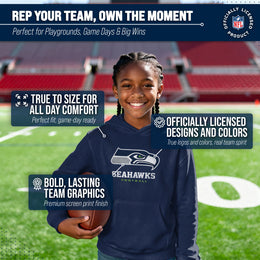 Seattle Seahawks Youth NFL Ultimate Fan Logo Fleece Hooded Sweatshirt -Tagless Football Pullover For Kids - Navy