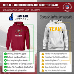 Tampa Bay Buccaneers Youth NFL Ultimate Fan Logo Fleece Hooded Sweatshirt -Tagless Football Pullover For Kids - Cardinal