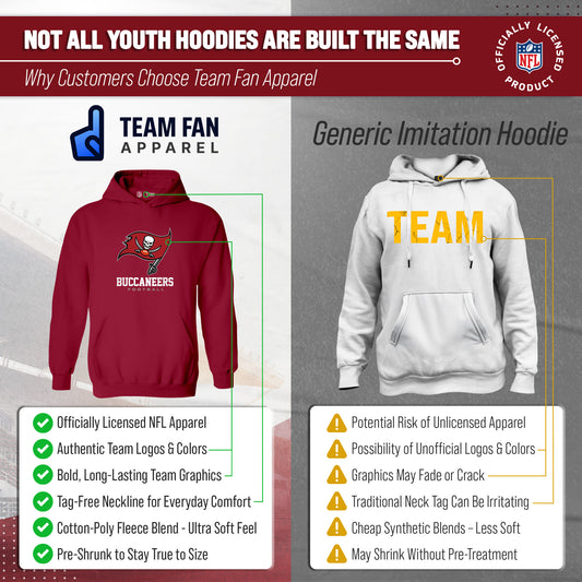 Tampa Bay Buccaneers Youth NFL Ultimate Fan Logo Fleece Hooded Sweatshirt -Tagless Football Pullover For Kids - Cardinal
