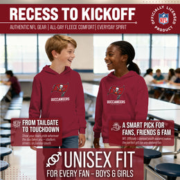 Tampa Bay Buccaneers Youth NFL Ultimate Fan Logo Fleece Hooded Sweatshirt -Tagless Football Pullover For Kids - Cardinal