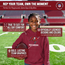 Tampa Bay Buccaneers Youth NFL Ultimate Fan Logo Fleece Hooded Sweatshirt -Tagless Football Pullover For Kids - Cardinal